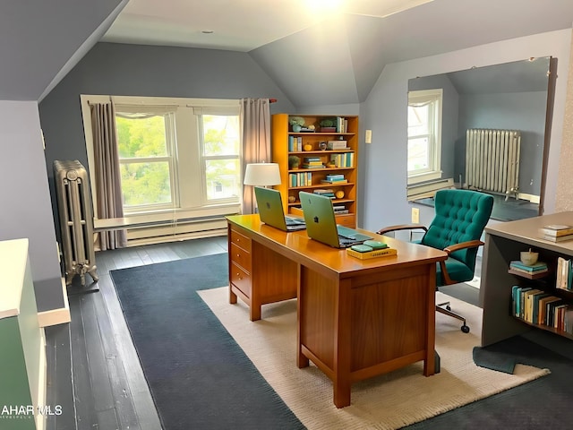 1008 N 3rd St, Altoona, PA 16601 - home office featuring radiator, baseboard heating, vaulted ceiling, and wood finished floors