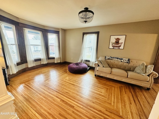 living room featuring light parquet floors