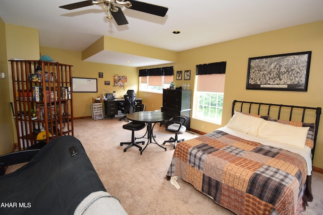 bedroom featuring carpet floors and ceiling fan