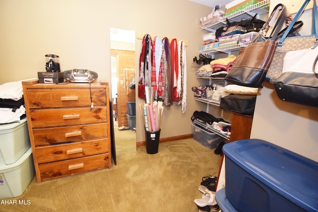 spacious closet featuring light carpet