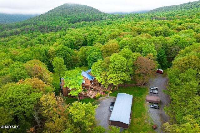 drone / aerial view featuring a mountain view