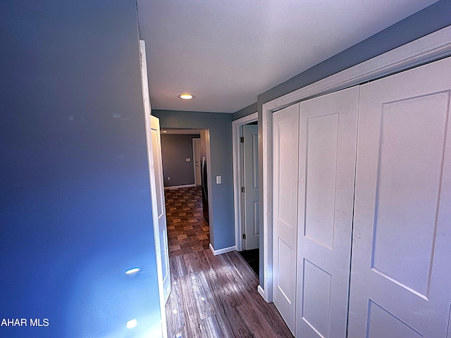 hall featuring dark wood-type flooring