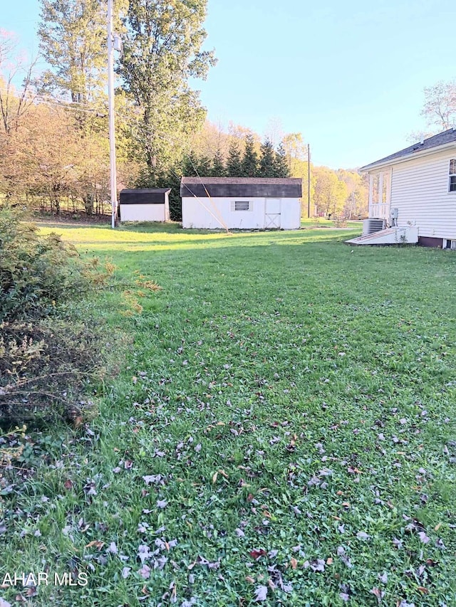 view of yard with a storage unit