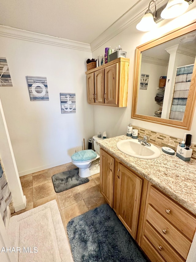 1650 Adams Run Rd, New Paris, PA 15554 - bathroom with vanity, crown molding, and toilet