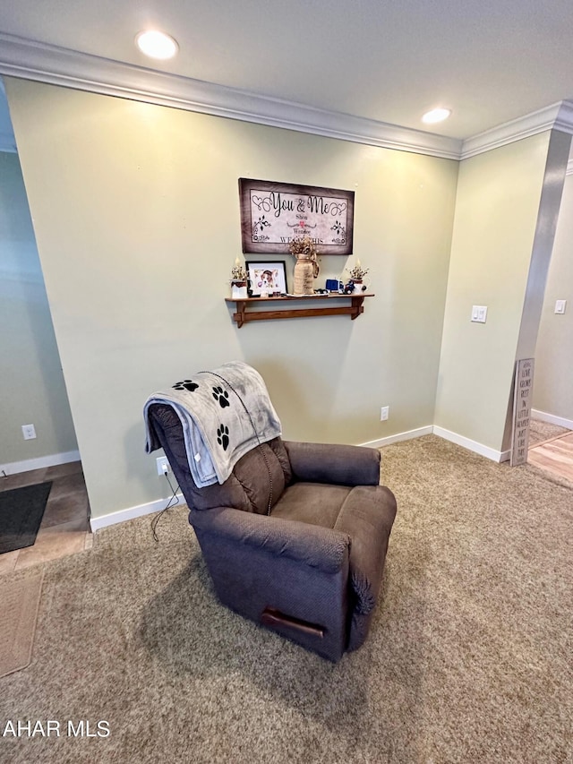 1650 Adams Run Rd, New Paris, PA 15554 - sitting room featuring crown molding, carpet flooring, baseboards, and recessed lighting