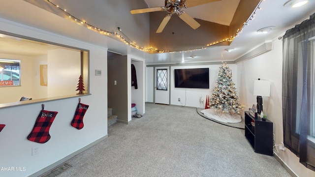 interior space featuring ceiling fan