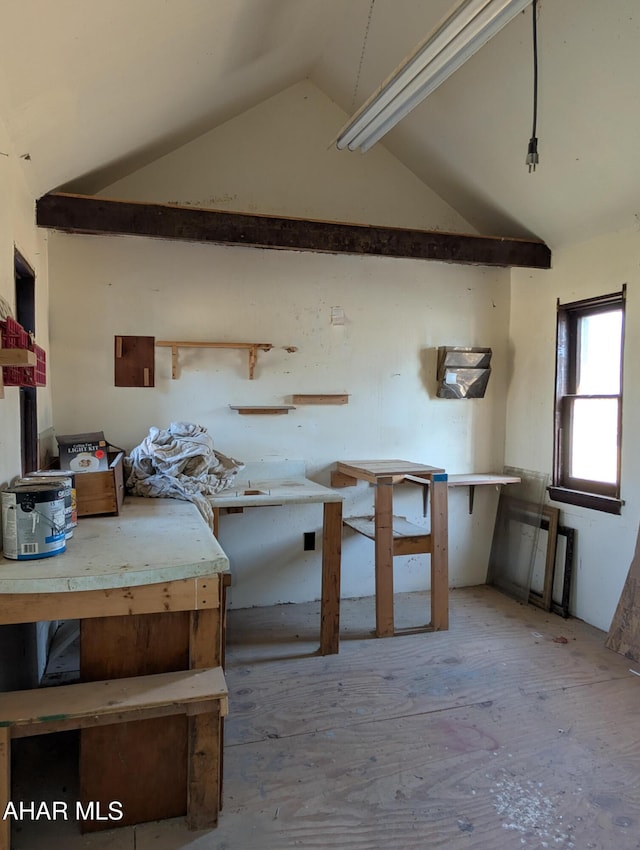 kitchen with lofted ceiling