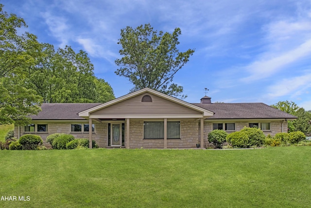79 Mill Rd, Duncansville, PA 16635 - single story home featuring a front yard, a chimney, a shingled roof, and stone siding