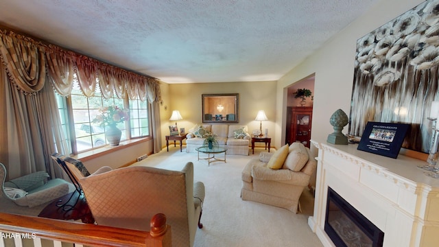 4701 Lynndale Rd, Altoona, PA 16602 - carpeted living room featuring a glass covered fireplace and a textured ceiling