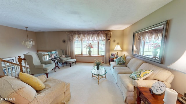 4701 Lynndale Rd, Altoona, PA 16602 - carpeted living room featuring a chandelier and a textured ceiling