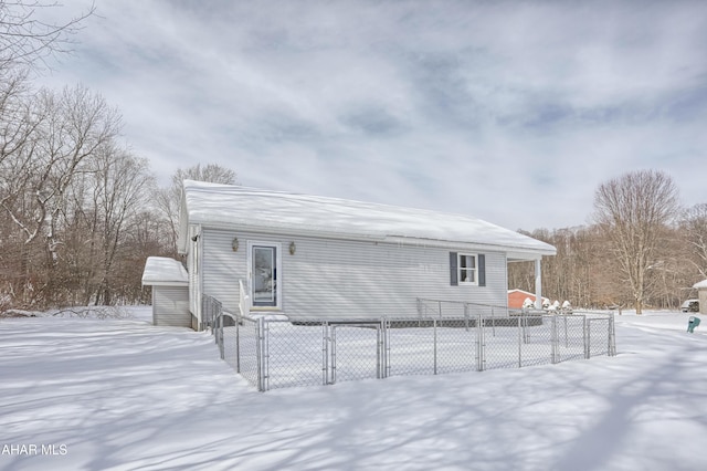 view of snow covered property