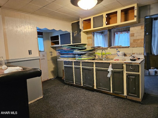 kitchen featuring sink and dark colored carpet