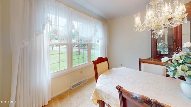 3339 Sylvan Heights Dr, Hollidaysburg, PA 16648 - carpeted dining room featuring a chandelier and ornamental molding