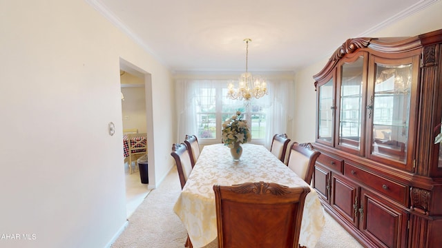 3339 Sylvan Heights Dr, Hollidaysburg, PA 16648 - dining room featuring a chandelier, light colored carpet, and ornamental molding