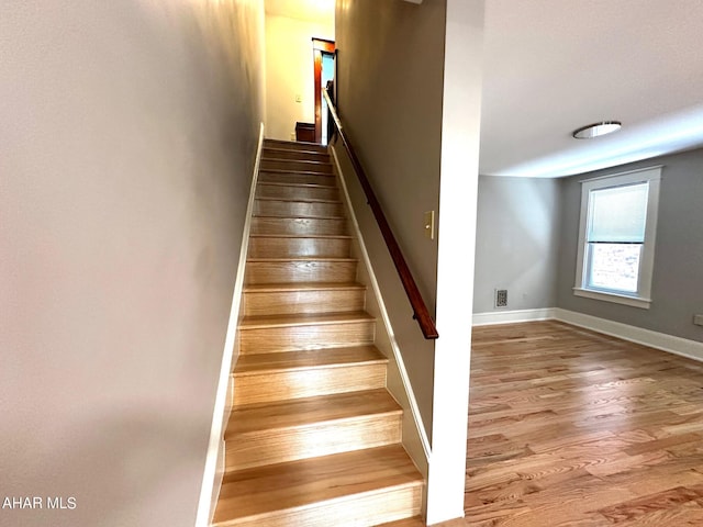 stairway with wood-type flooring