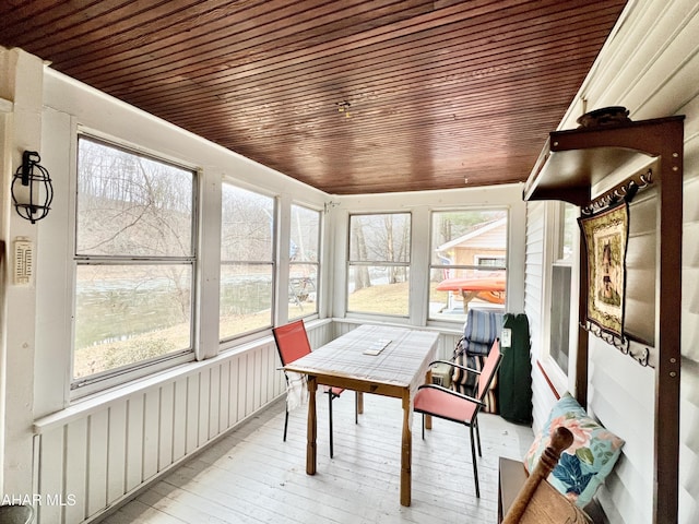 sunroom with wooden ceiling