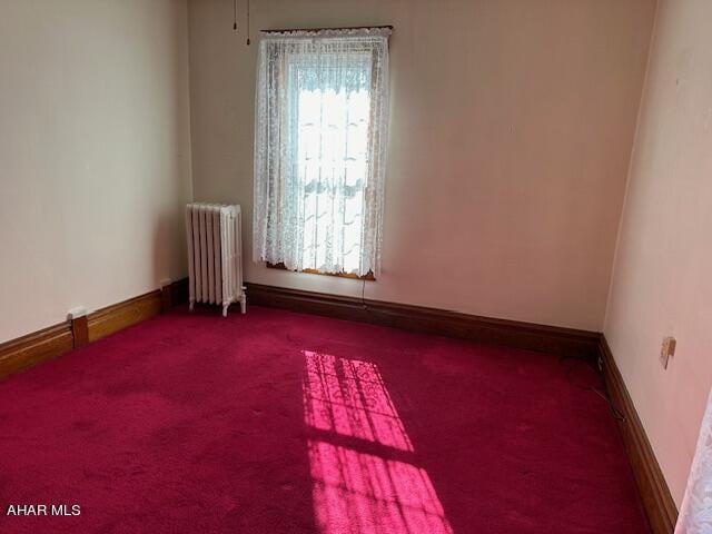 unfurnished room with carpet floors and radiator