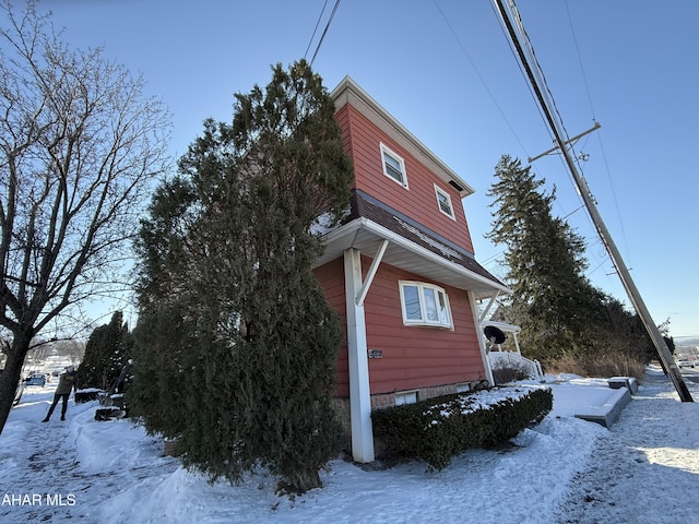 view of snow covered exterior