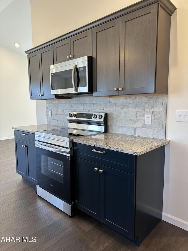 111 Red Tail Cir, Duncansville, PA 16635 - kitchen with baseboards, backsplash, appliances with stainless steel finishes, and dark wood-style flooring