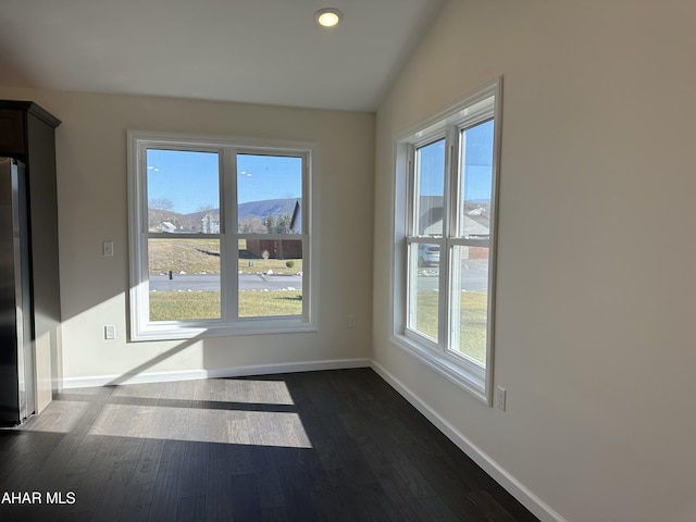 111 Red Tail Cir, Duncansville, PA 16635 - spare room featuring lofted ceiling, recessed lighting, baseboards, and dark wood-style flooring