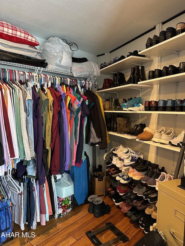 walk in closet featuring hardwood / wood-style flooring