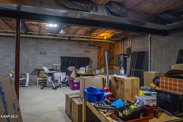 unfinished basement featuring concrete block wall
