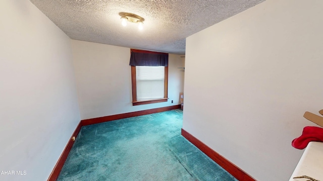 spare room with a textured ceiling and carpet flooring