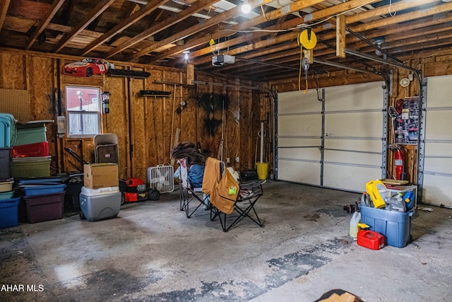 garage with a garage door opener