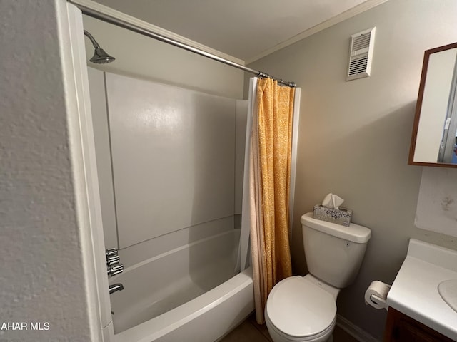 143 E Valley Point Ln, Claysburg, PA 16625 - full bathroom featuring crown molding, vanity, shower / tub combo, and toilet