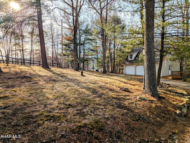 view of yard with a garage