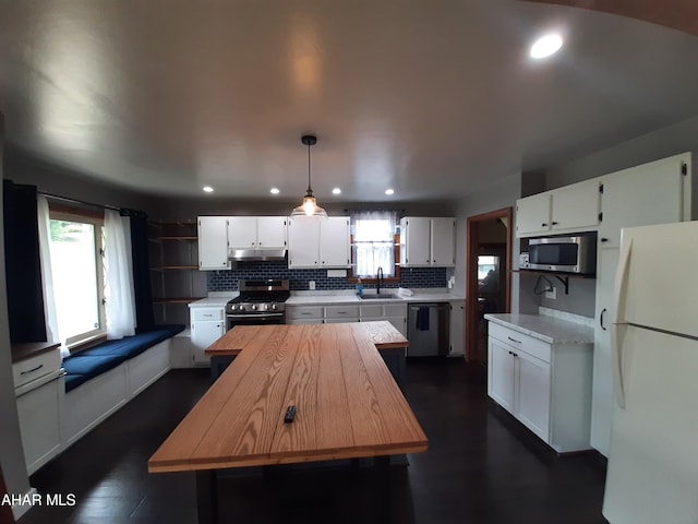 735 N Julian St, Ebensburg, PA 15931 - kitchen with appliances with stainless steel finishes, a sink, open shelves, white cabinetry, and recessed lighting