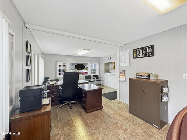 office with wooden walls