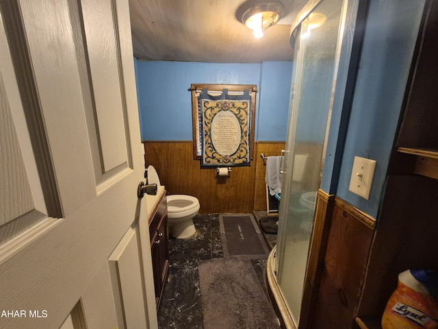 1429 Everett Rd, East Freedom, PA 16637 - full bathroom with wainscoting, wood walls, and a stall shower