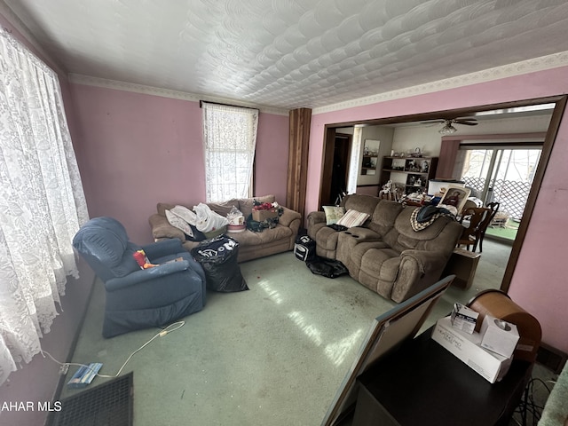 living room with carpet flooring