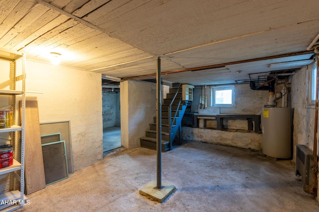 basement featuring water heater