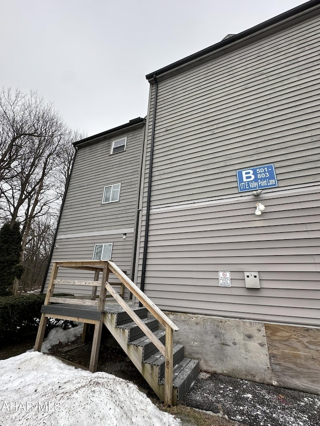 view of snow covered exterior