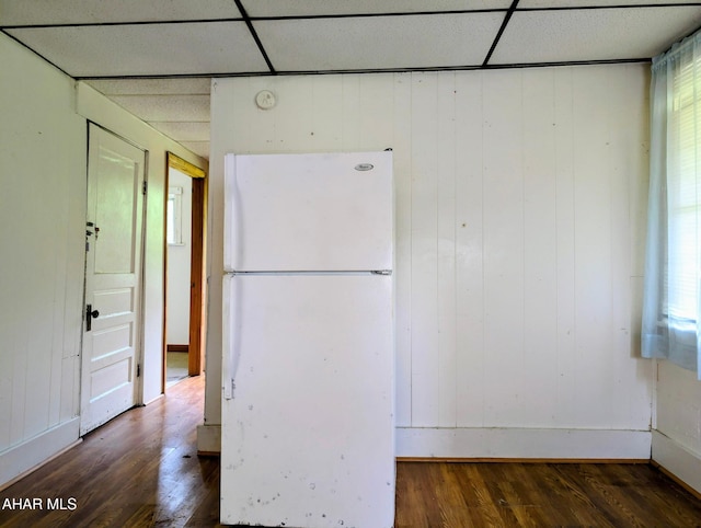 157 Cove Rd, Buffalo Mills, PA 15534 - kitchen featuring freestanding refrigerator, wood finished floors, and a drop ceiling