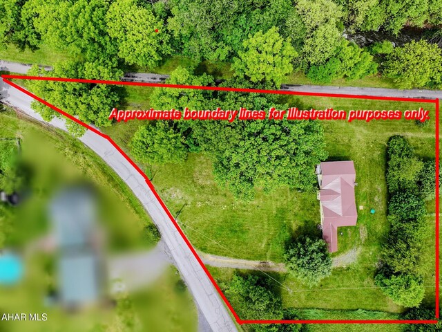 157 Cove Rd, Buffalo Mills, PA 15534 - aerial view of property and surrounding area with property boundaries highlighted and a nearby body of water