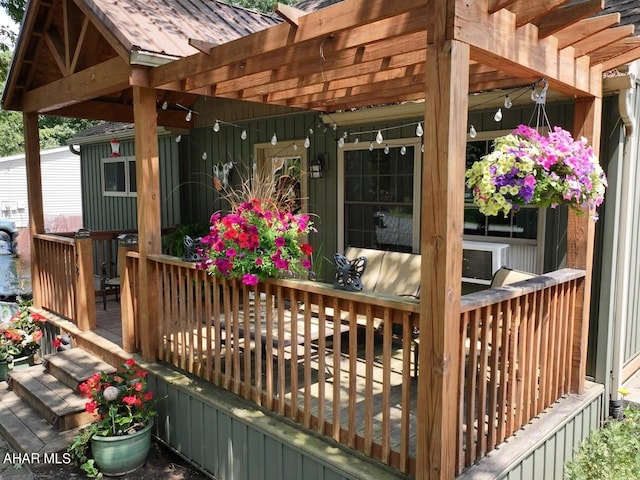 wooden terrace featuring a pergola