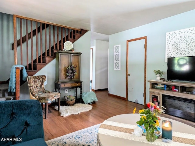 living room with hardwood / wood-style flooring