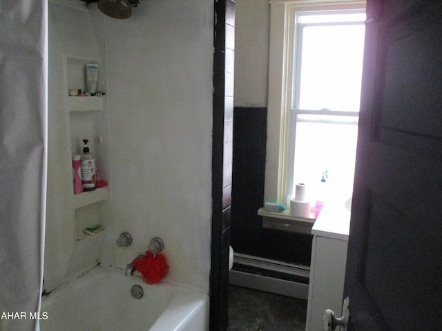 1008 21st Ave, Altoona, PA 16601 - bathroom featuring a baseboard radiator, vanity, and shower / bath combination