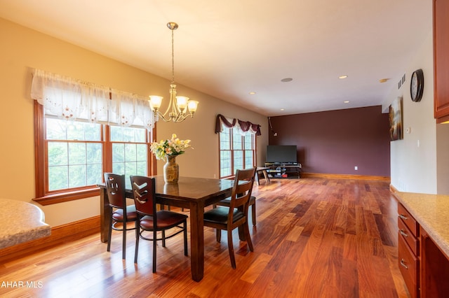 738 Chapel Dr, Altoona, PA 16602 - dining area with wood finished floors, a chandelier, baseboards, and recessed lighting