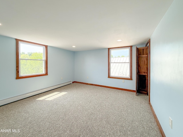 346 Lower Snake Spring Rd, Everett, PA 15537 - empty room with light carpet, baseboard heating, and recessed lighting