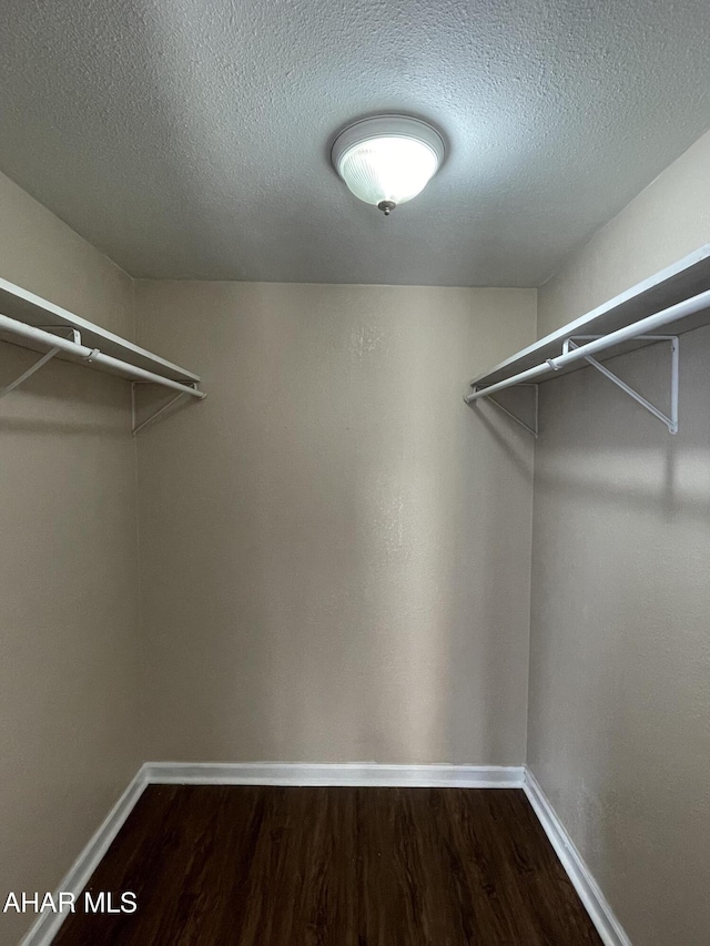 walk in closet with dark wood-type flooring