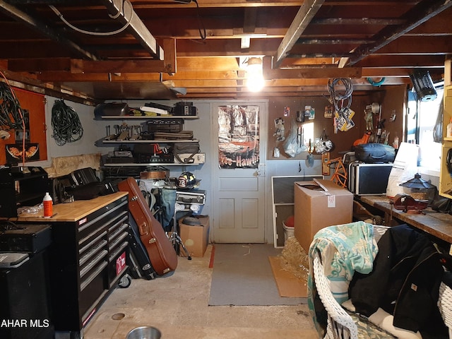 basement featuring a workshop area