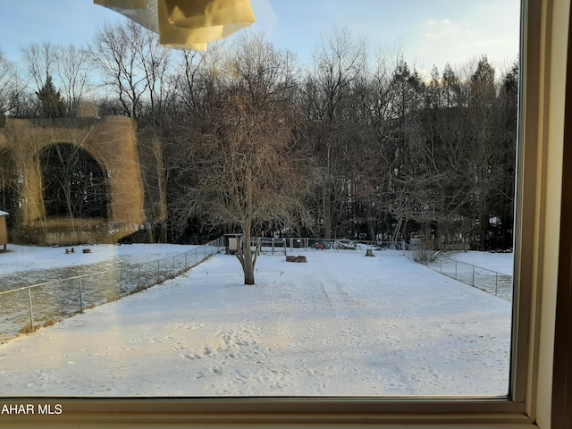 view of yard covered in snow