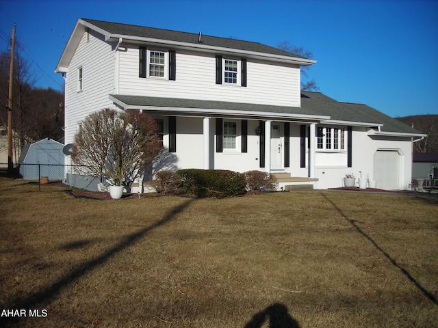 3576 Juniata Gap Rd, Altoona, PA 16601 - traditional-style house featuring an attached garage, covered porch, and a shed