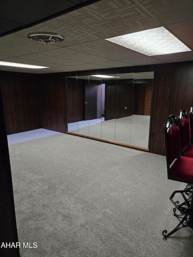 3576 Juniata Gap Rd, Altoona, PA 16601 - finished basement with carpet floors, a drop ceiling, and wood walls
