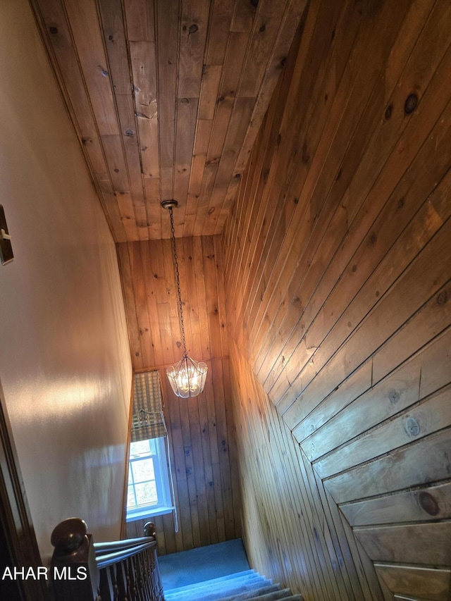 3576 Juniata Gap Rd, Altoona, PA 16601 - detailed view of wooden ceiling, wood walls, and a chandelier