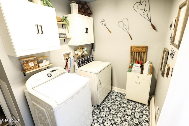 1809 5th St, Altoona, PA 16601 - laundry room with cabinet space, washing machine and clothes dryer, and a baseboard radiator